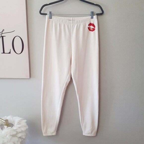 NWT Wildfox cotton blend vanilla cream “Smooches” jogger trackpants, S - Picture 9 of 13